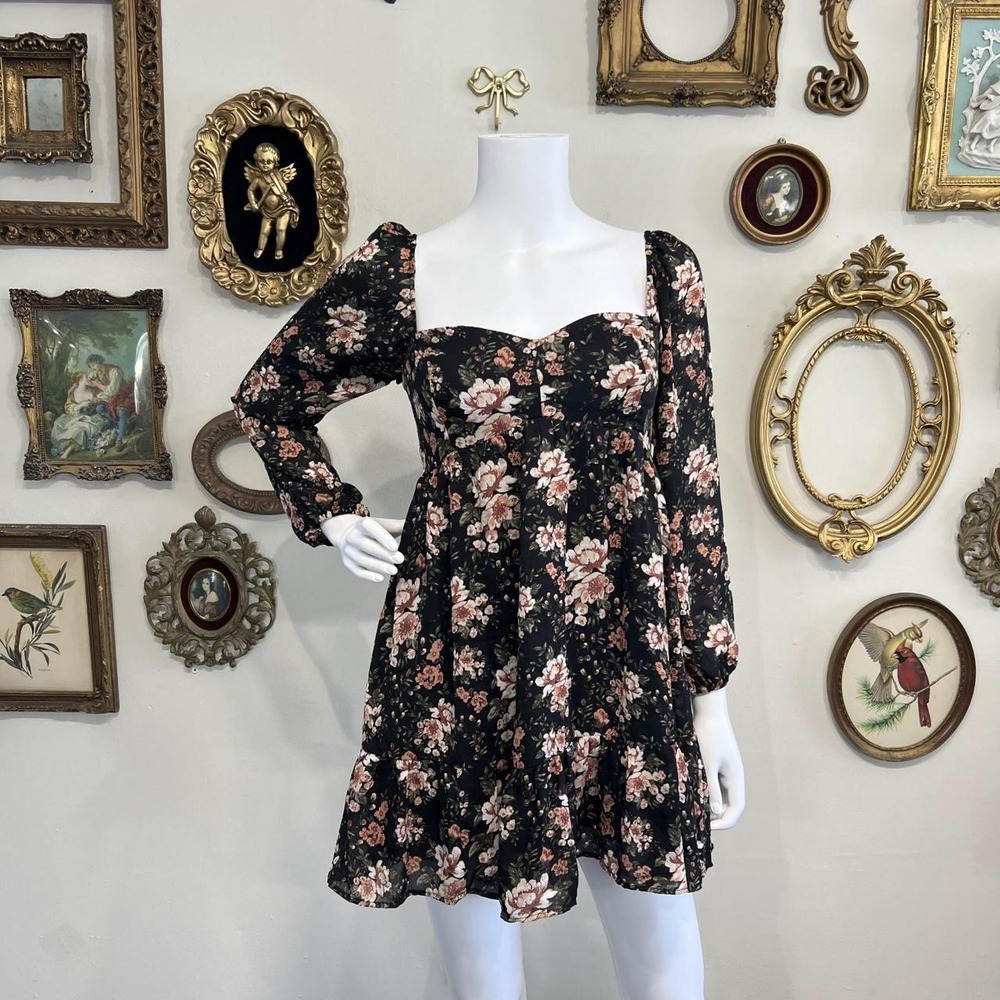 Abercrombie & Fitch Black Floral Smocked Mini Dress XS